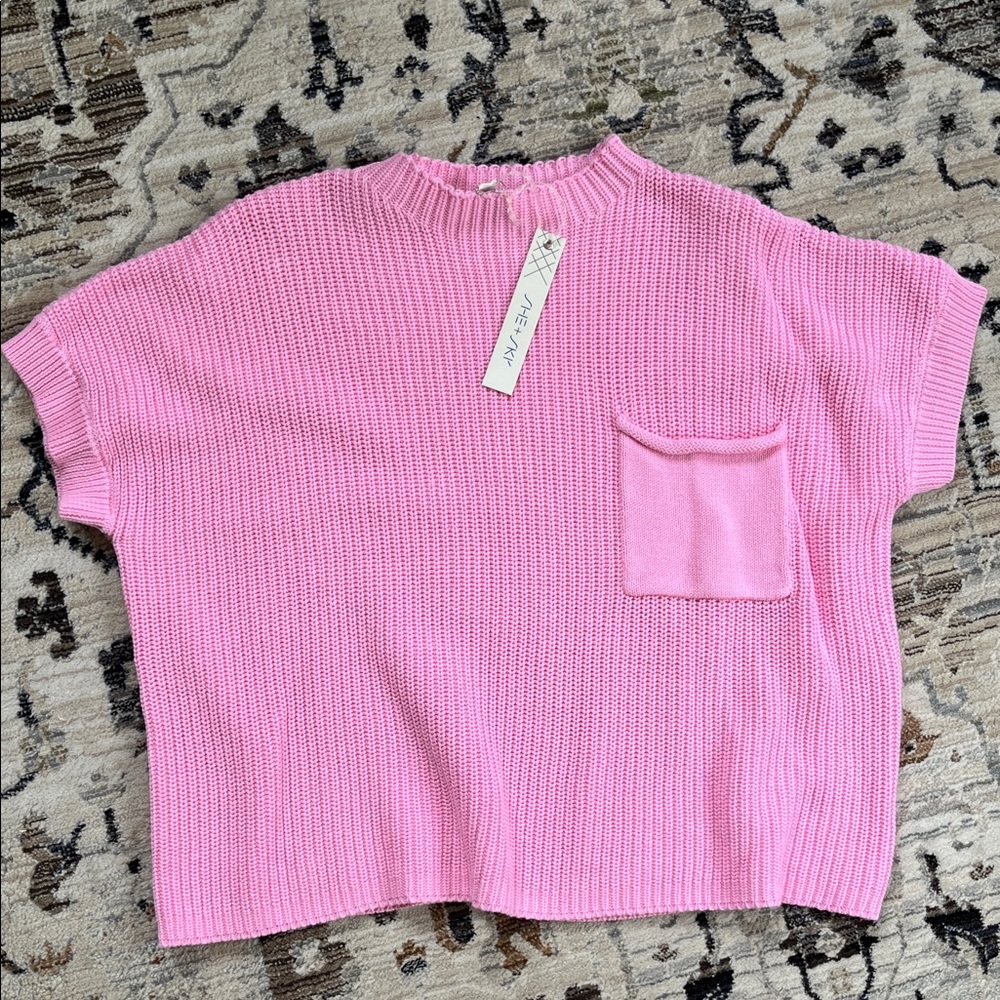 Pink Knit Short Sleeve Sweater